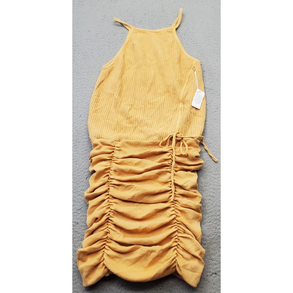 Free People One Katya Thermal Mini Dress Womens Small Orange Ruched Sleeveless